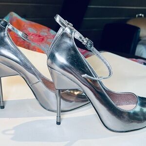 Topshop silver and chrome ankle strap pumps